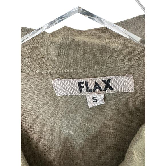 Flax Green Linen Lagenlook Coastal Grandma Long Sleeve Button Front Blouse Small - Picture 2 of 12